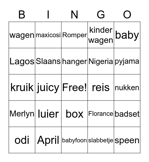 Babyshower Bingo Card