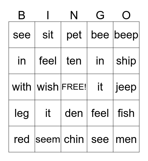 I Can Read! Bingo Card