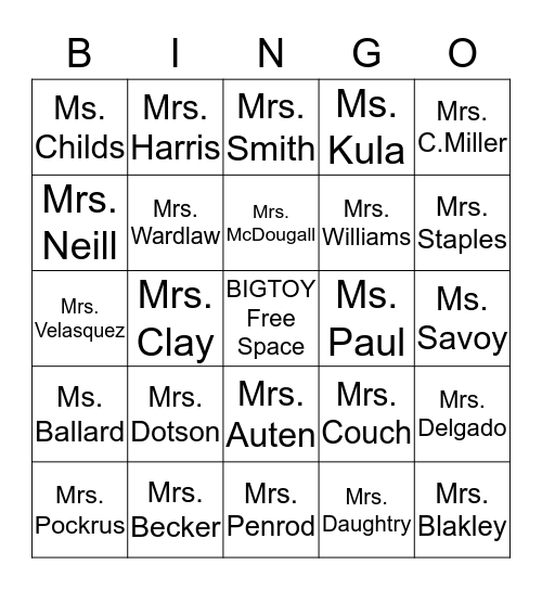 Bryson Family Fun Night 2019 Bingo Card