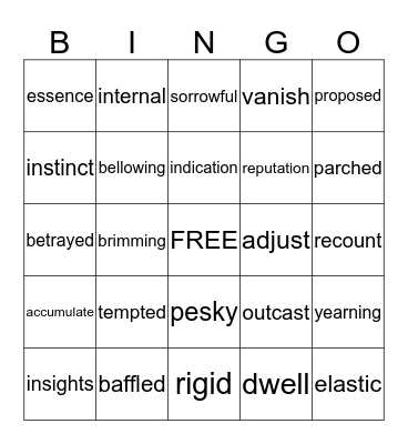 Reading Vocabulary Bingo Card