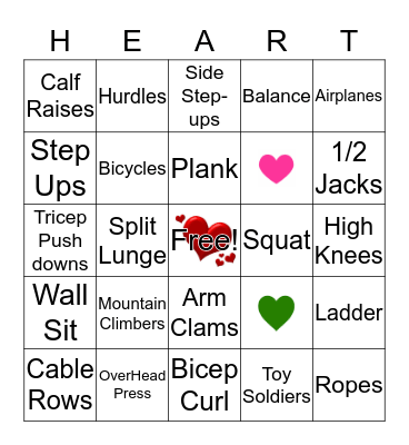 Valentine Fitness Bingo Card