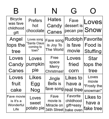 Christmas People Bingo Card