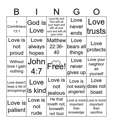 God's Love  Bingo Card