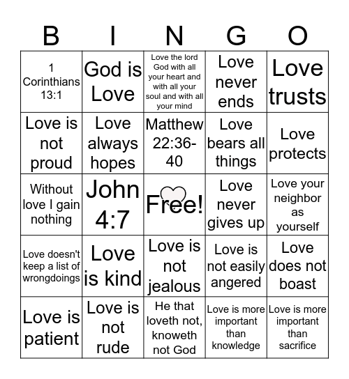 God's Love  Bingo Card