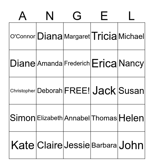 Angel Bingo Card