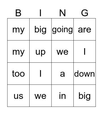 Sight Words List 2 Bingo Card