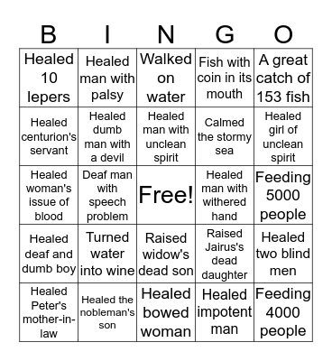 Miracles of Jesus Bingo Card