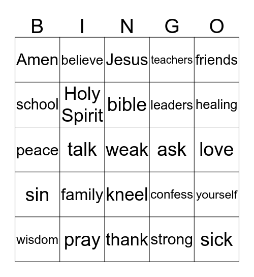 Prayer Bingo Card