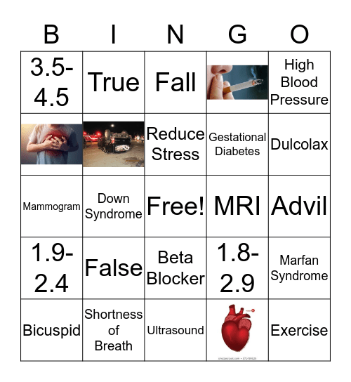 Thoracic Aneurysm Bingo Card