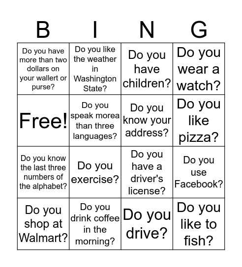 BINGO - LEVEL 2 - Do you? Bingo Card