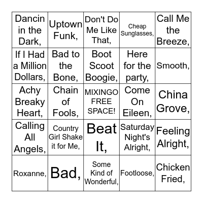 M I X I N G O Bingo Card