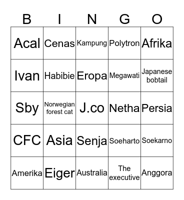 Acal cantik Bingo Card
