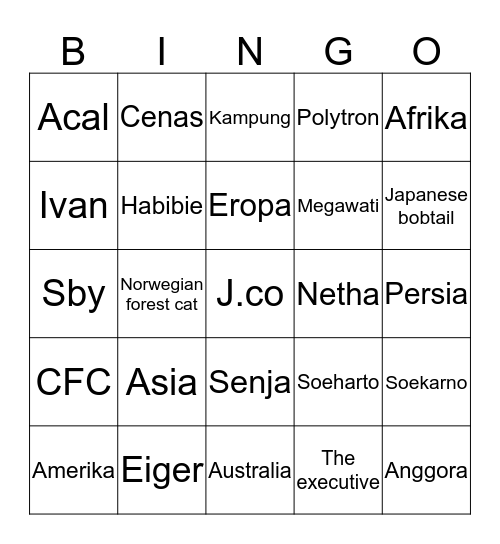 Acal cantik Bingo Card