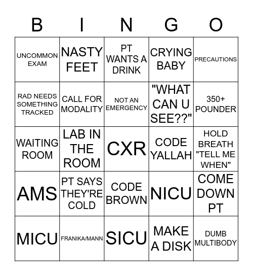 XRAY BINGO Card