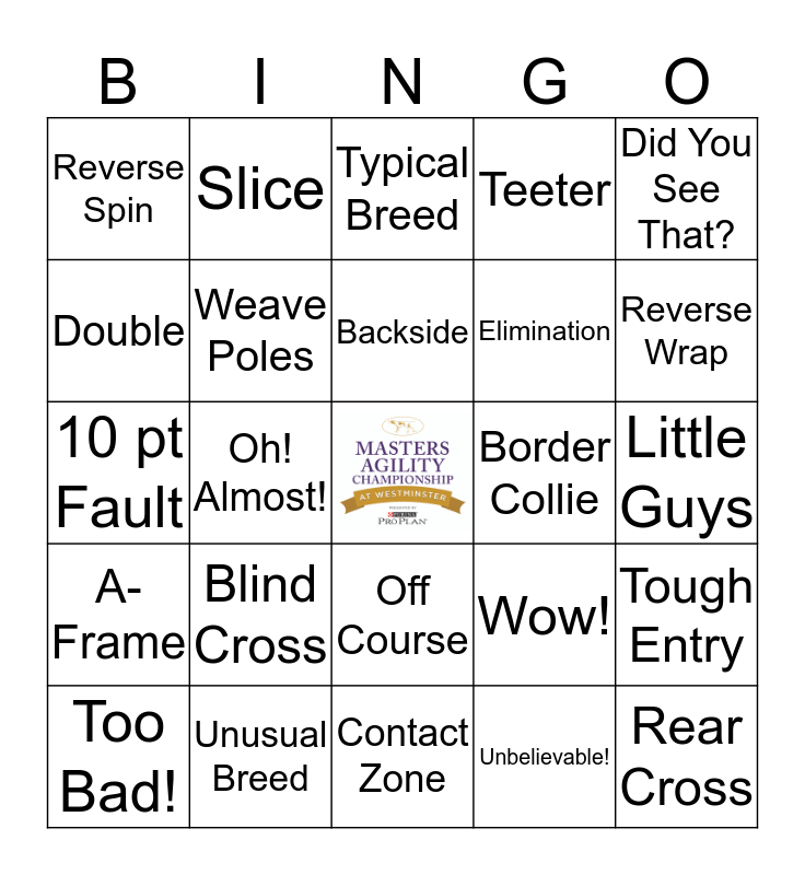 Westminster Agility Finals Bingo Card
