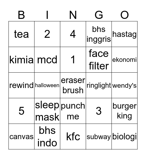 Untitled Bingo Card