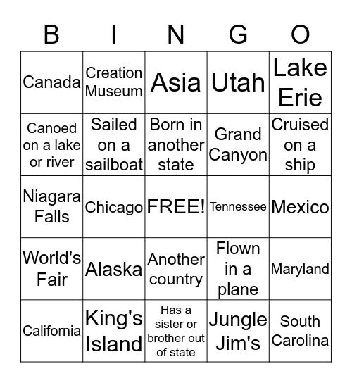 GEOGRAPHY Bingo Card