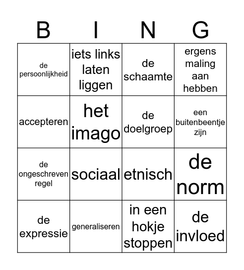 Woordenschat 3BK H 3.3 Bingo Card