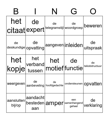 Woorden 4BK p3_deel 1 Bingo Card
