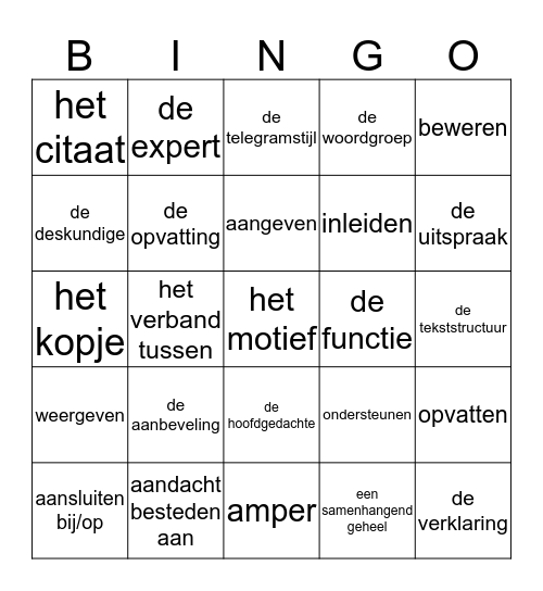 Woorden 4BK p3_deel 1 Bingo Card