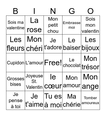 French Valentine's Day Bingo Card