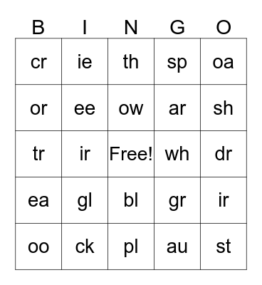 Phonics Bingo Card