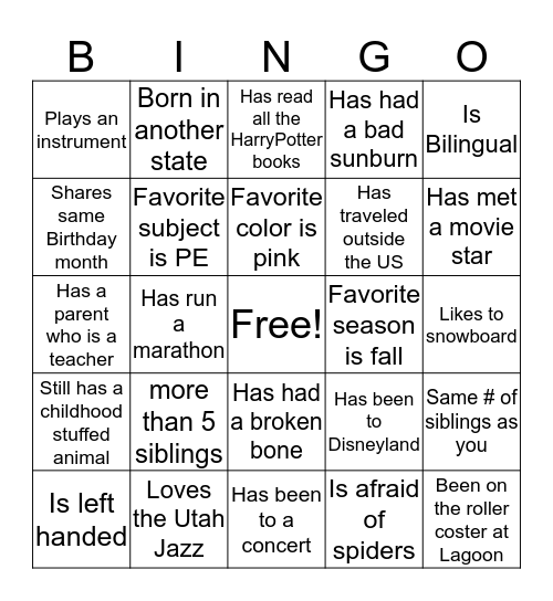 WOW!! I Didn't Know That About You Bingo Card