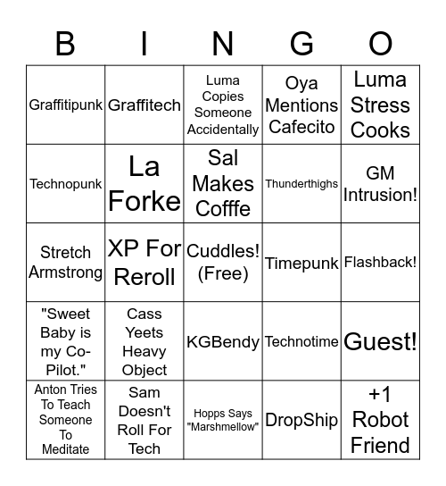 C6 Bingo Card