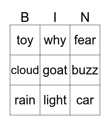 Phonics bingo Card