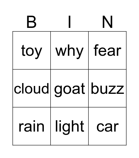 Phonics bingo Card