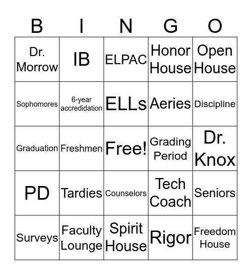 Staff Meeting Bingo Card