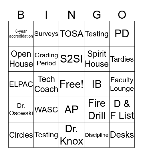 Staff Meeting Bingo Card