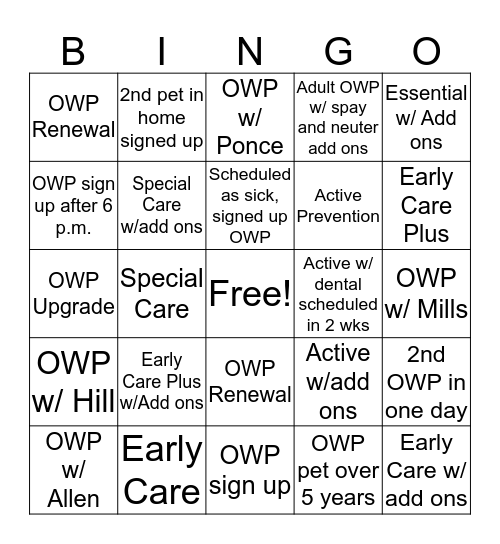 Douglasville OWP Bingo Card