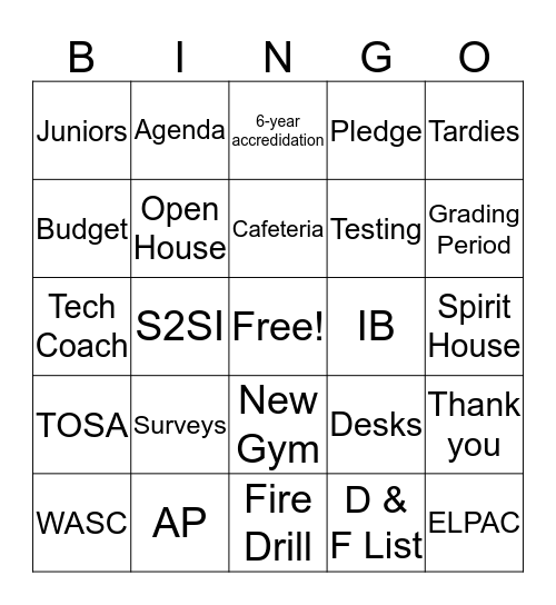 Staff Meeting Bingo Card