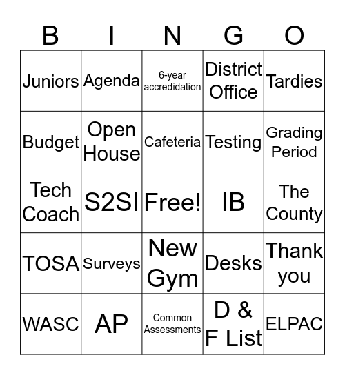 Staff Meeting Bingo Card
