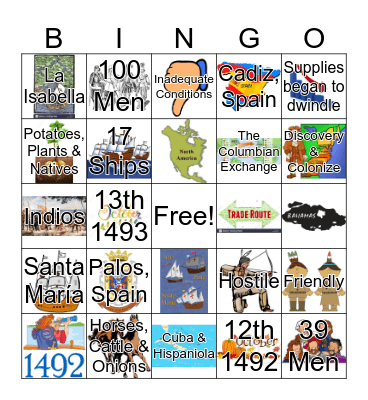 Christopher Columbus Bingo Card