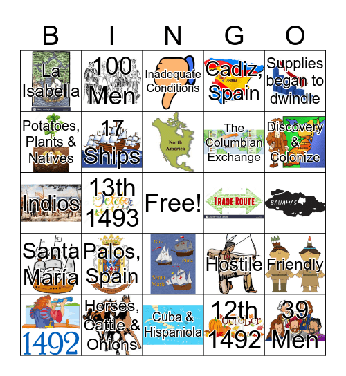 Christopher Columbus Bingo Card