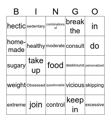 Nutrition  Bingo Card