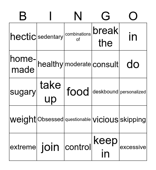 Nutrition  Bingo Card