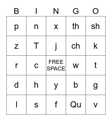 BEGINNING CONSONANT SOUNDS Bingo Card