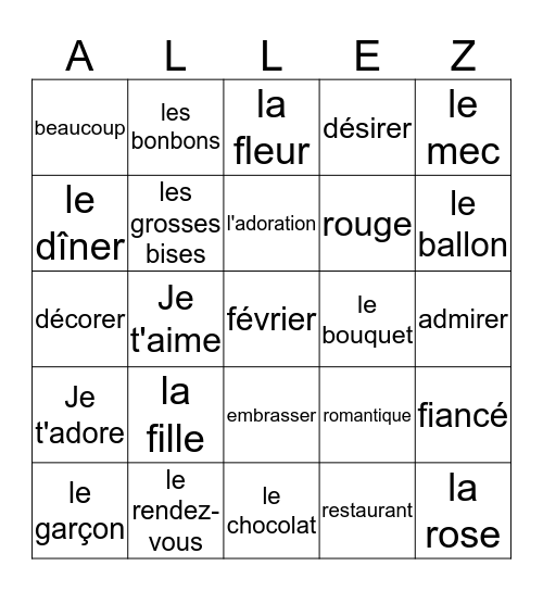 St. Valentin Bingo Card