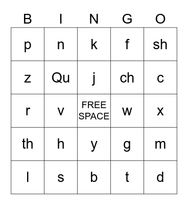 BEGINNING CONSONANT SOUNDS Bingo Card