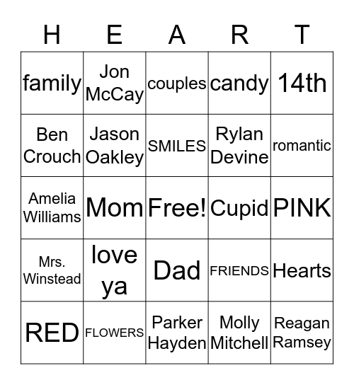 Valentine's Day Bingo Card