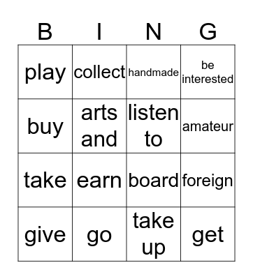 Hobbies and Pastimes Bingo Card