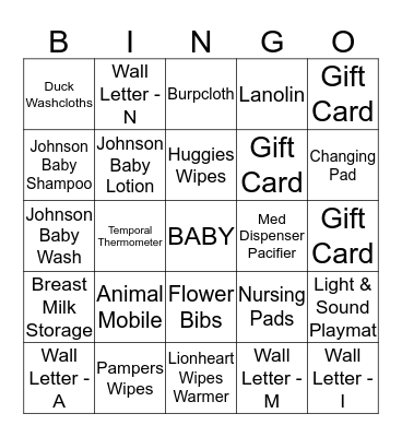 Karin & Rob's Baby Shower Bingo Card