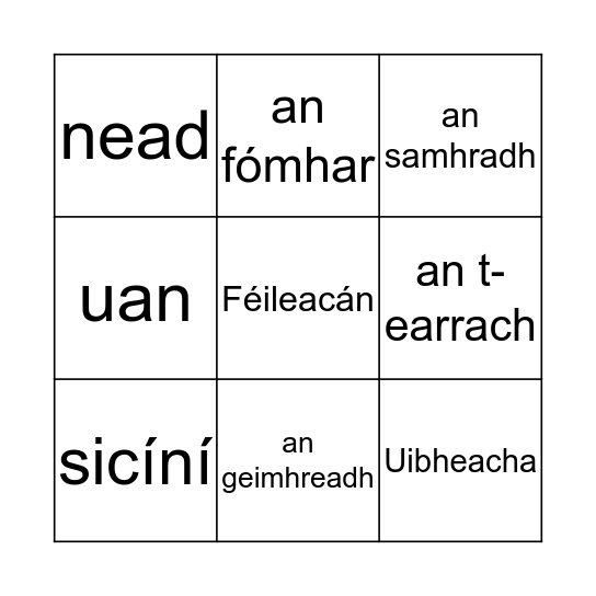 an t-earrach Bingo Card