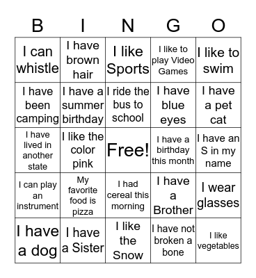 Getting to know you Bingo! Bingo Card