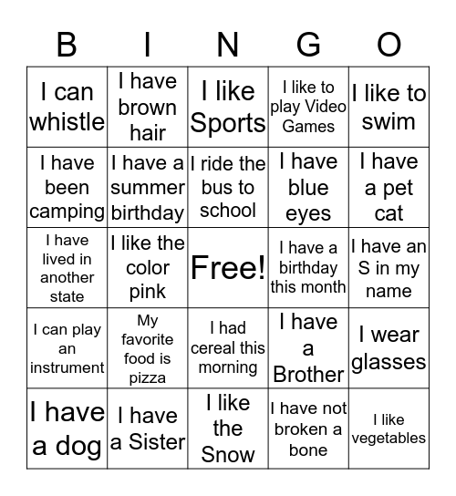 Getting to know you Bingo! Bingo Card