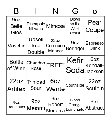 BAR BINGO Card