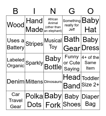 Jeff & Suzie’s Baby Shower Bingo Card
